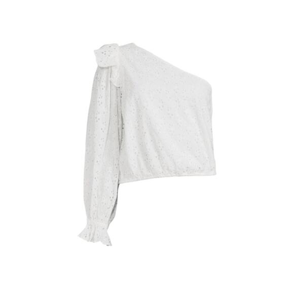 Cami NYC Ardana Eyelet White One Shoulder Blouse Top size large - Picture 3 of 9